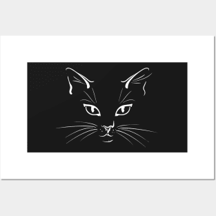 White drawing of mysterious cat Posters and Art